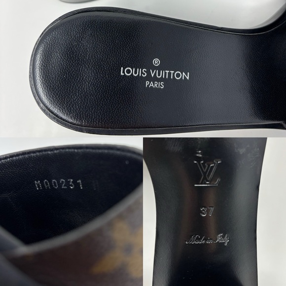 Louis Vuitton Lock It Mule Heeled Sandals Brown Monogram Canvas LV Logo Size 37 - Picture 14 of 16